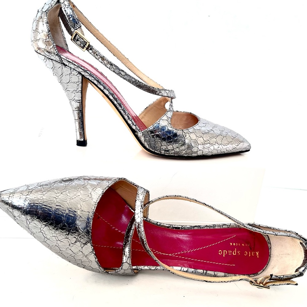 Kate Spade silver snakeskin heels 7.5